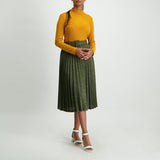 Olive pleated skirt with belt