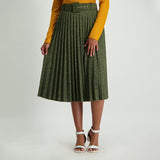 Olive pleated skirt with belt