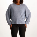 Blue batwing french knit blouse