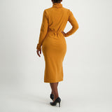 Mustard long sleeve polo neck rib dress