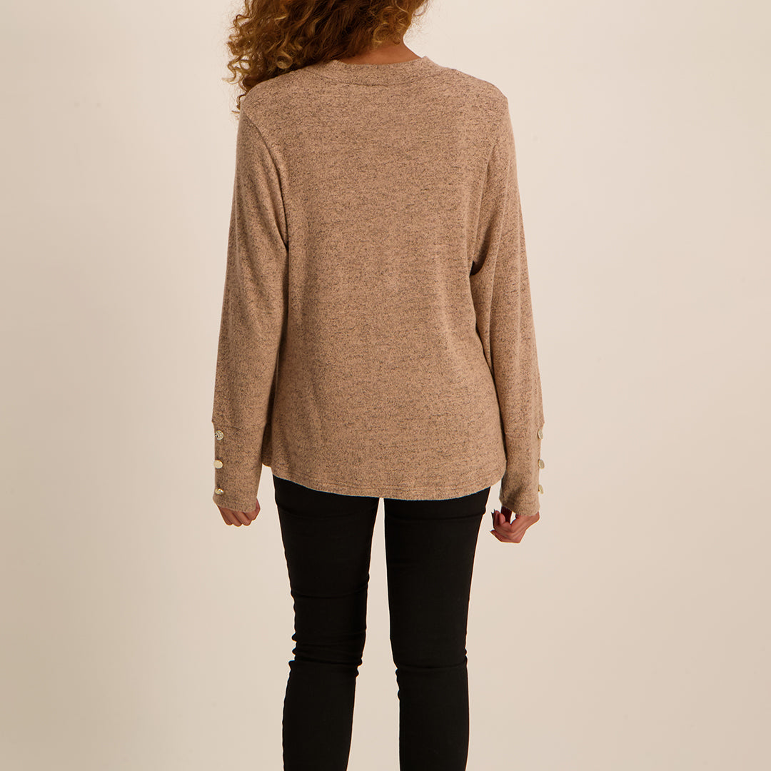 Mocaa long sleeve french knit button blouse