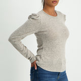 Stone long sleeve french knit puff shoulder top