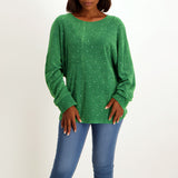 Green ladies longsleeve sequence knit jersey