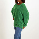 Green ladies longsleeve sequence knit jersey