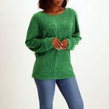 Green ladies longsleeve sequence knit jersey