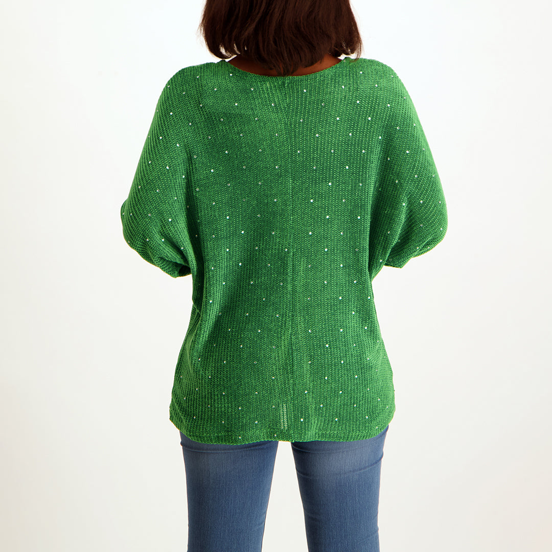 Green ladies longsleeve sequence knit jersey