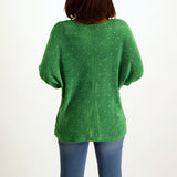 Green ladies longsleeve sequence knit jersey