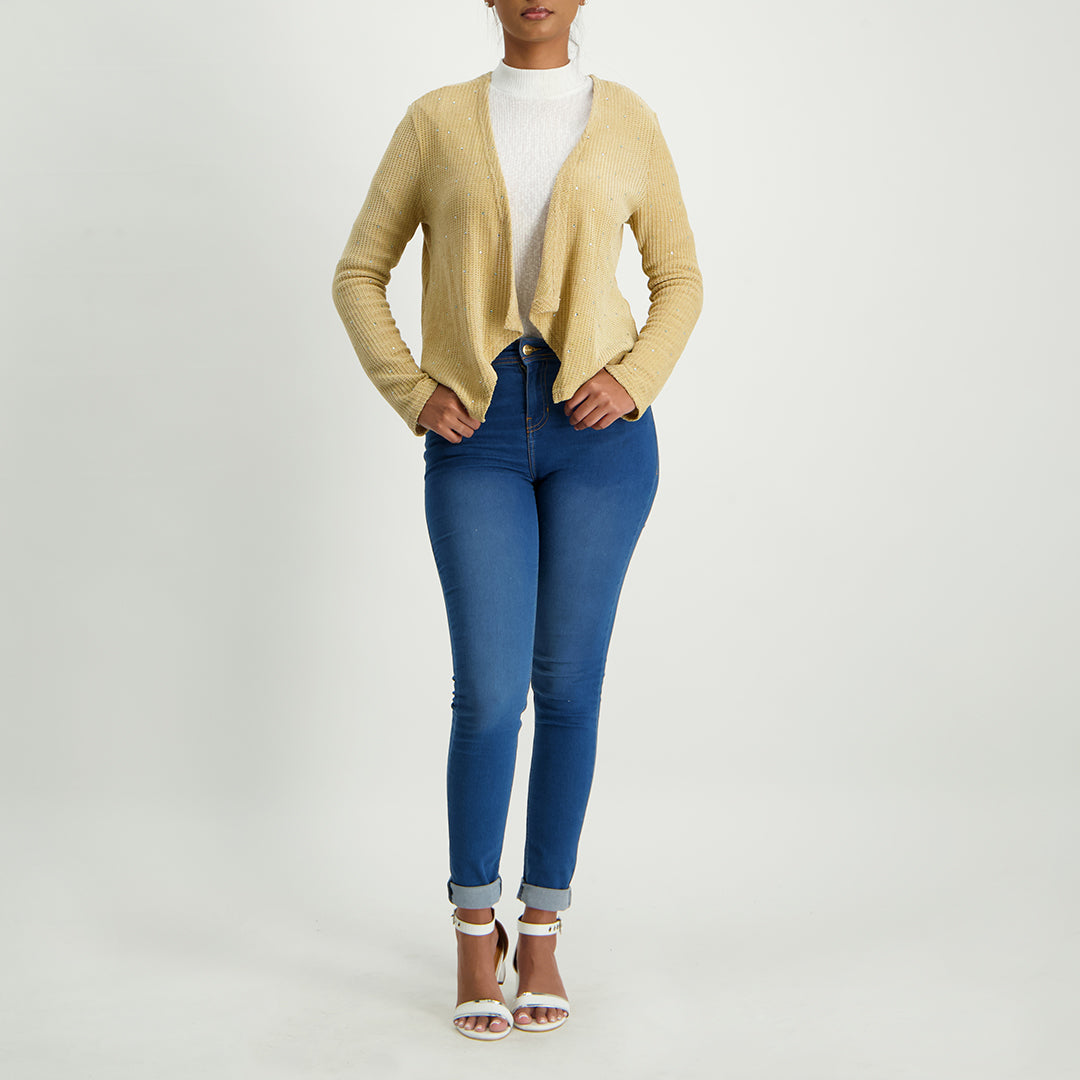 Stone ladies longsleeve sequence knit cardigan