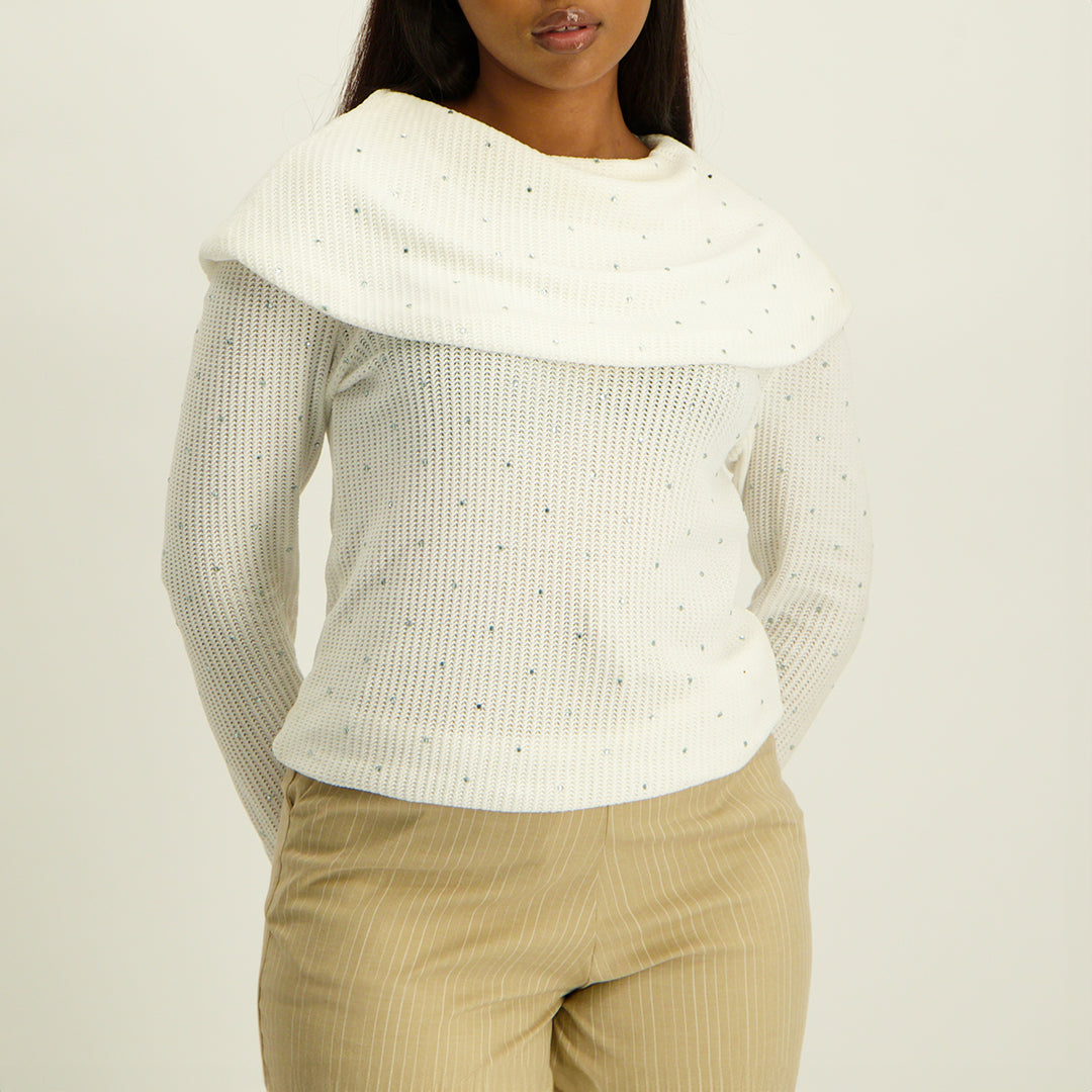 White ladies alora cowl neck sequence knit jersey