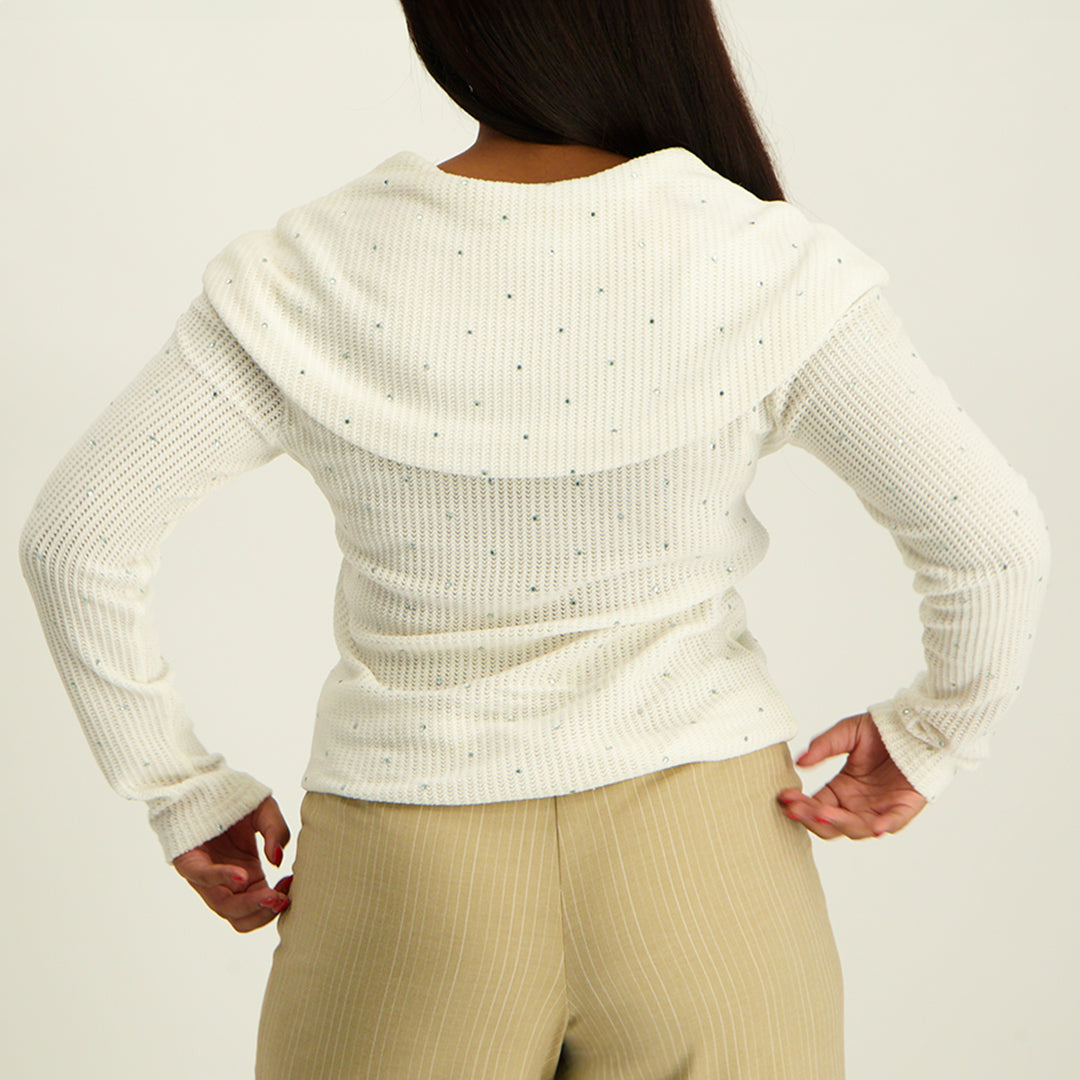 White ladies alora cowl neck sequence knit jersey