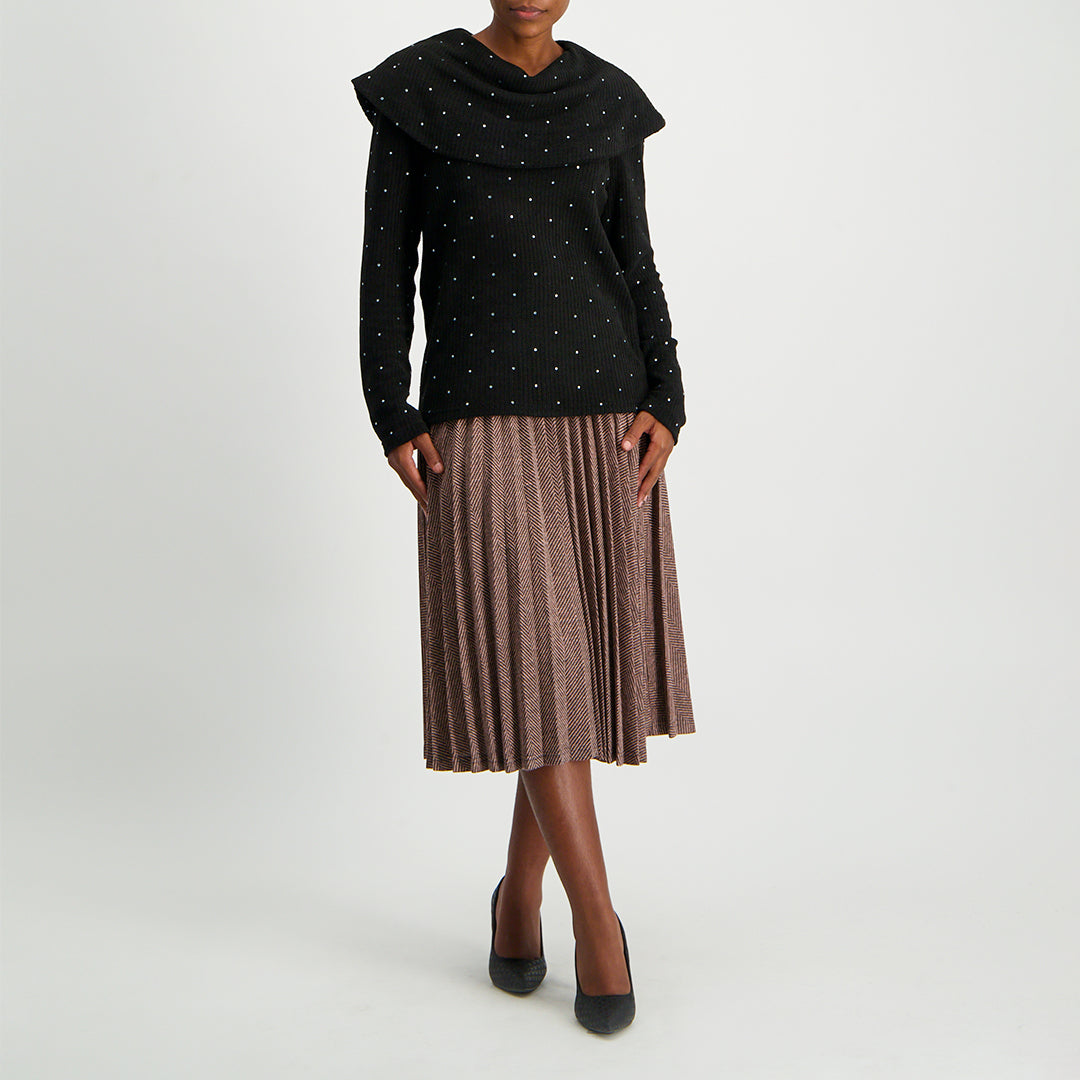 Black ladies alora cowl neck sequence knit jersey