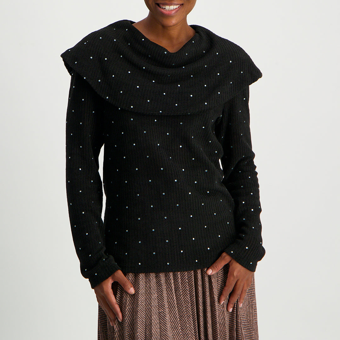 Black ladies alora cowl neck sequence knit jersey