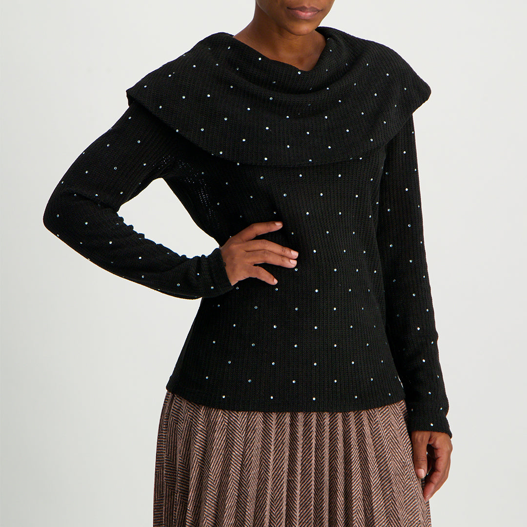 Black ladies alora cowl neck sequence knit jersey