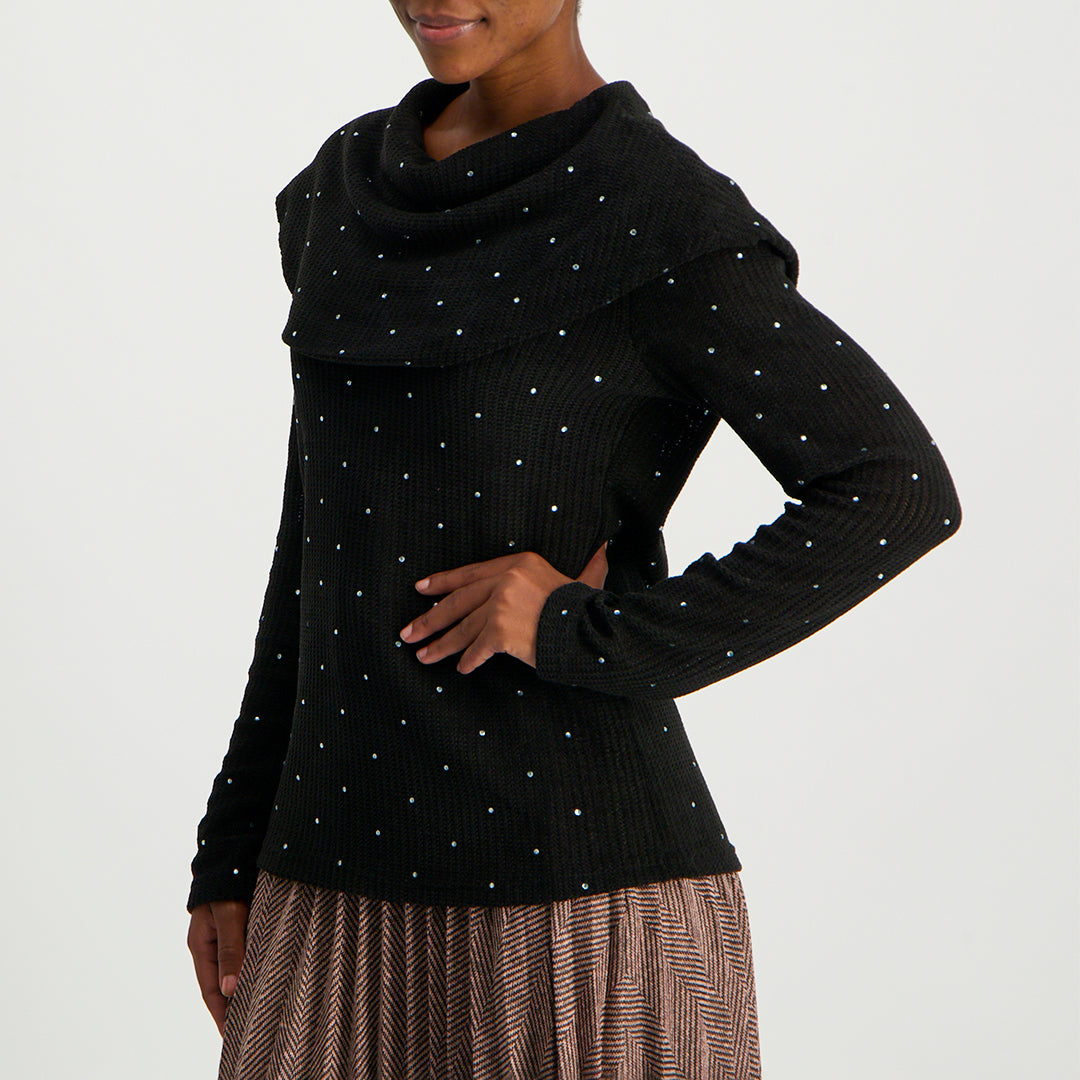 Black ladies alora cowl neck sequence knit jersey