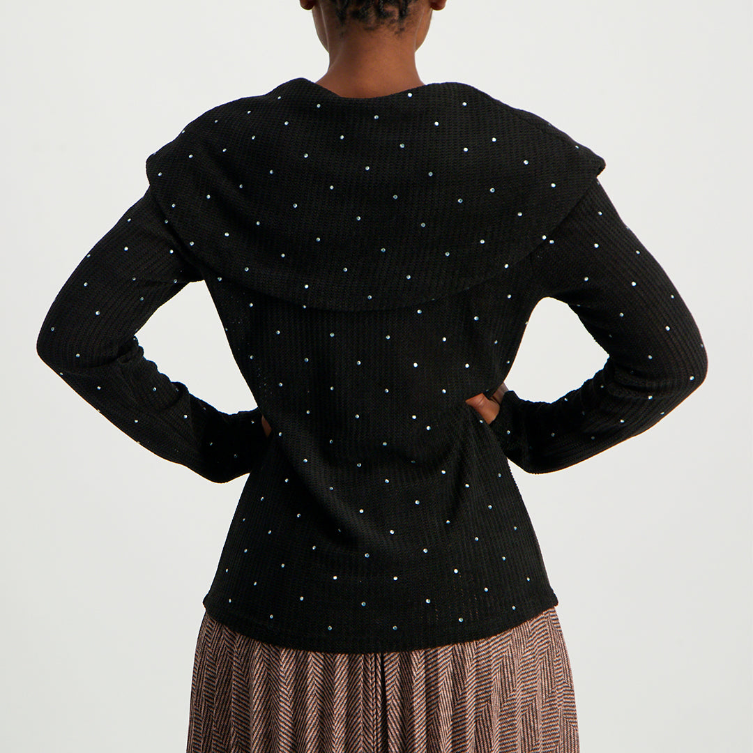 Black ladies alora cowl neck sequence knit jersey
