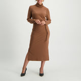 Brown long sleeve polo neck rib dress