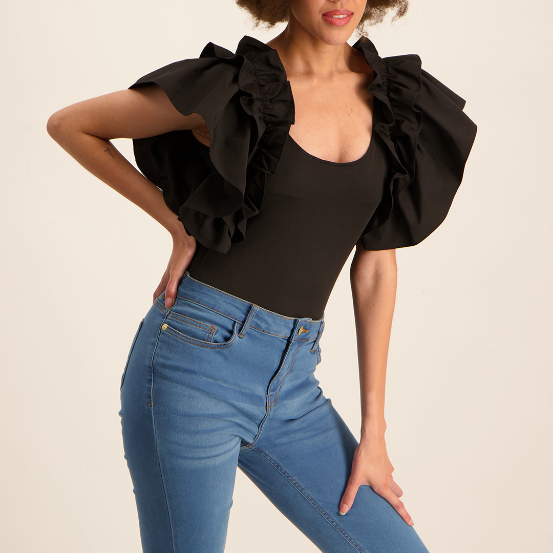 DTY Bodysuit With Sleeve Frill Detail