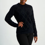 Fur Crew Neck Top With Long Sleeves