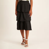 Nue Black Plain Mporrocane Tiered Skirt
