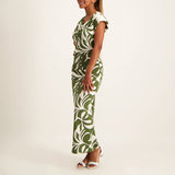 Nue Olive Printed Sleeve Less Side Rouched Dress