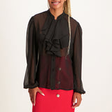 Nue Black Long Sleeve Frill Button Down Blouse