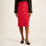 Nue Red Plain Barbie Pencil Skirt With Button Detail