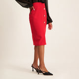 Nue Red Plain Barbie Pencil Skirt With Button Detail