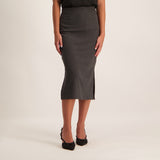 Grey pull on with double slit pencil skirt