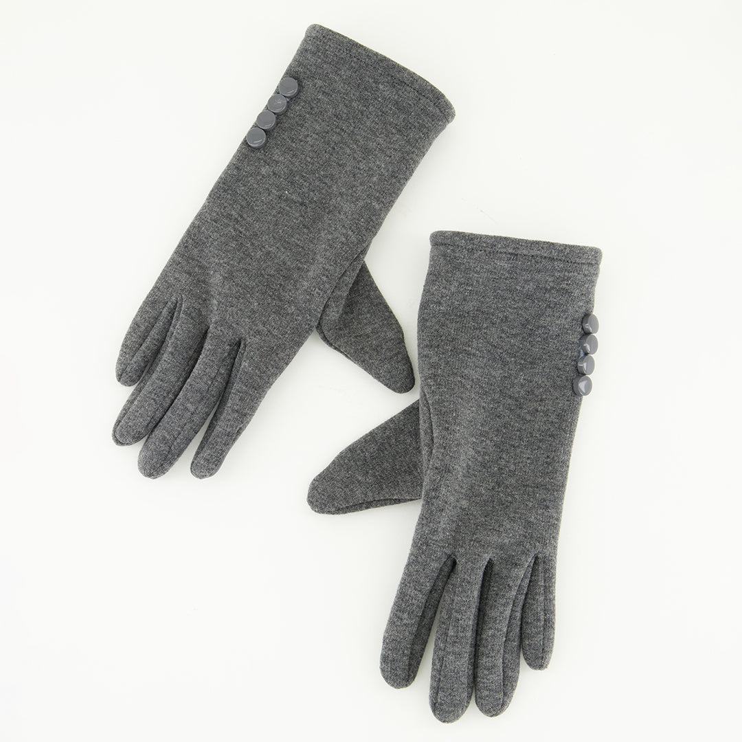 Ciarra Charcoal Felt Gloves.Button Detail.