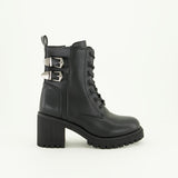 Utility Chunky Heel Boot.Double Buckle Detail.