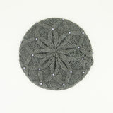 Cable Knit Beret.Double Lined.Tonal Pearls.
