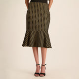 LADIES CIARRA BLACK AND TAUPE SCUBA SKIRT WITH FRILL