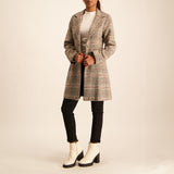 LADIES CIARRA RUST/BLACK LONG  CHECK FULLY LINED JACKET WITH SIDE FLAP POCKETS