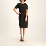 LADIES CIARRA BLACK AND WHITE CHECK BOUCLE SHIFT DRESS WITH SIDE POCKET