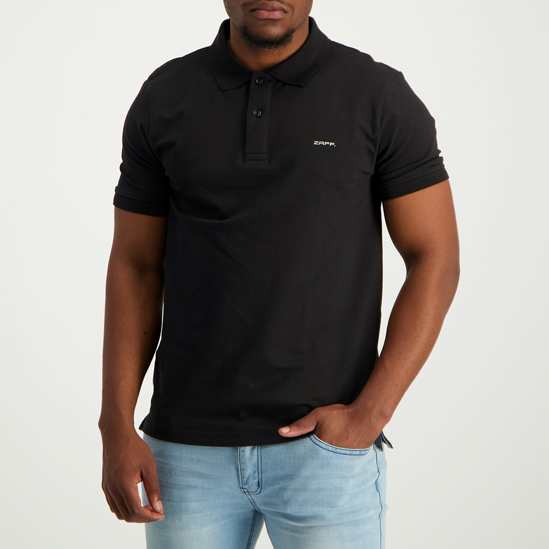MENS ZAFF BLACK STRETCH PIQUE GOLFER (CORE)