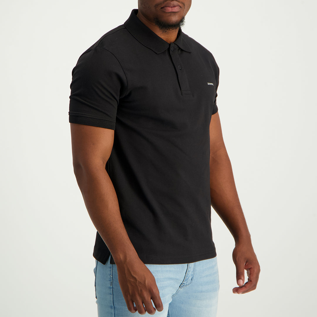 MENS ZAFF BLACK STRETCH PIQUE GOLFER (CORE)