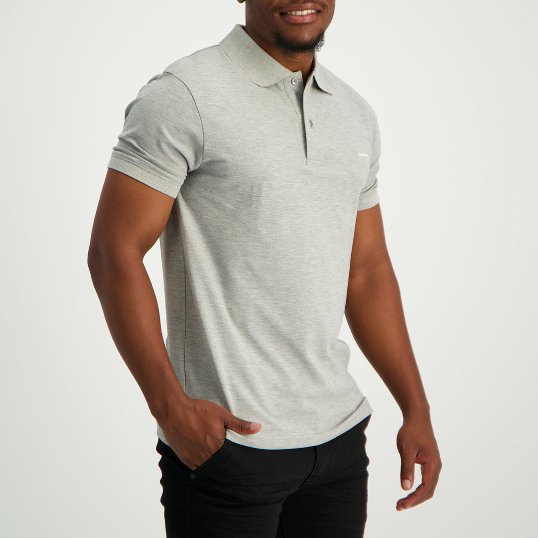 MENS ZAFF GREY STRETCH PIQUE GOLFER (CORE)