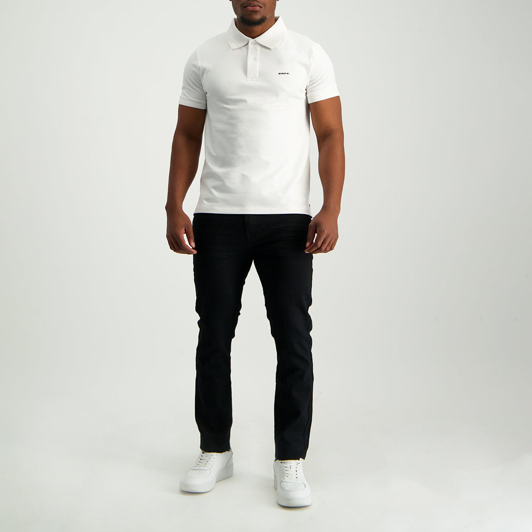 MENS ZAFF WHITE STRETCH PIQUE GOLFER (CORE)