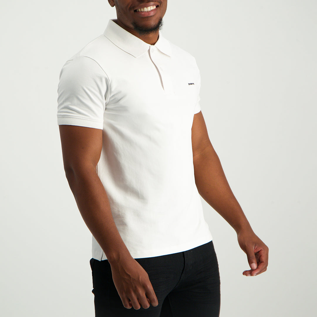 MENS ZAFF WHITE STRETCH PIQUE GOLFER (CORE)