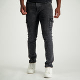 MENS MODA BLACK ACID WASH DENIM CARGO JEANS