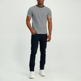 MENS ZAFF NAVY/CREAM YARN/DYE STRIPED T-SHIRT