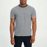 MENS ZAFF NAVY/CREAM YARN/DYE STRIPED T-SHIRT