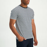 MENS ZAFF NAVY/CREAM YARN/DYE STRIPED T-SHIRT