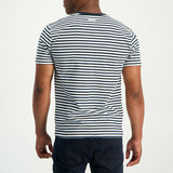 MENS ZAFF NAVY/CREAM YARN/DYE STRIPED T-SHIRT