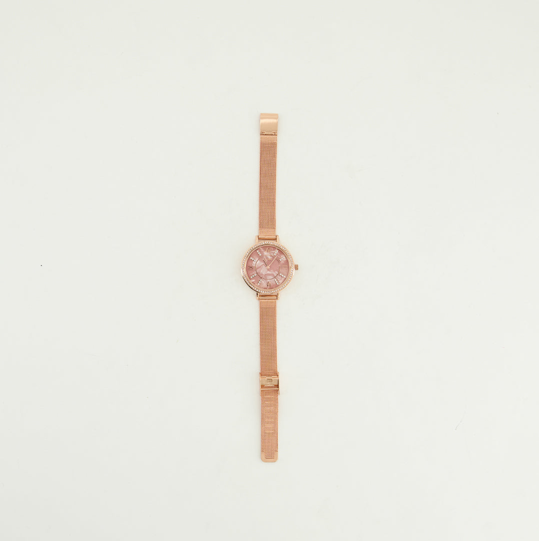 Ciarra Rose Gold Mesh Watch.Chronograph Detail.