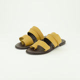 Leather Toe Push In Sandal.Raw Stitch Detail.