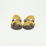Leather Toe Push In Sandal.Raw Stitch Detail.