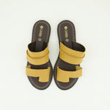Leather Toe Push In Sandal.Raw Stitch Detail.