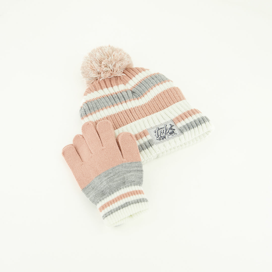 Striped Beanie And Glove Set.
