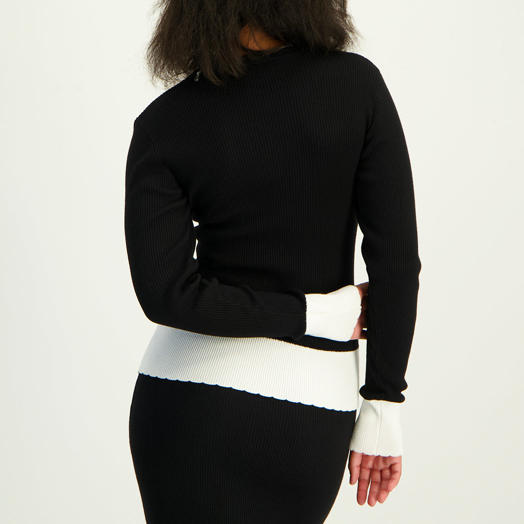 Ladies Black/Cream Long Sleeve Top